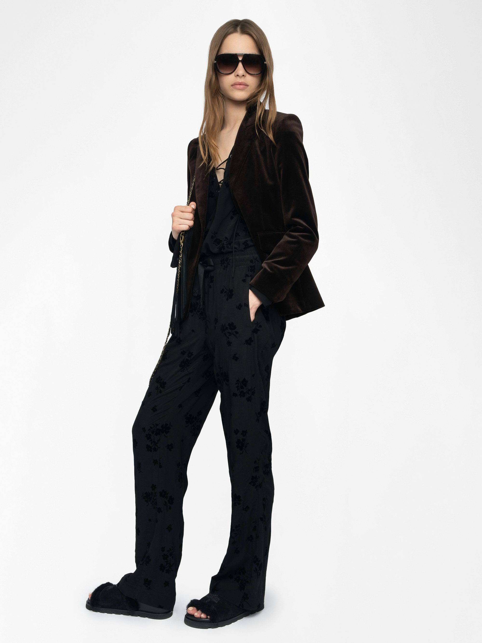 Poma Trousers - Viscose flocked trousers, jogger style with elastic waistband.